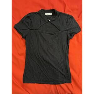STRADIVARIUS Button T-shirt in Black (MEDIUM)